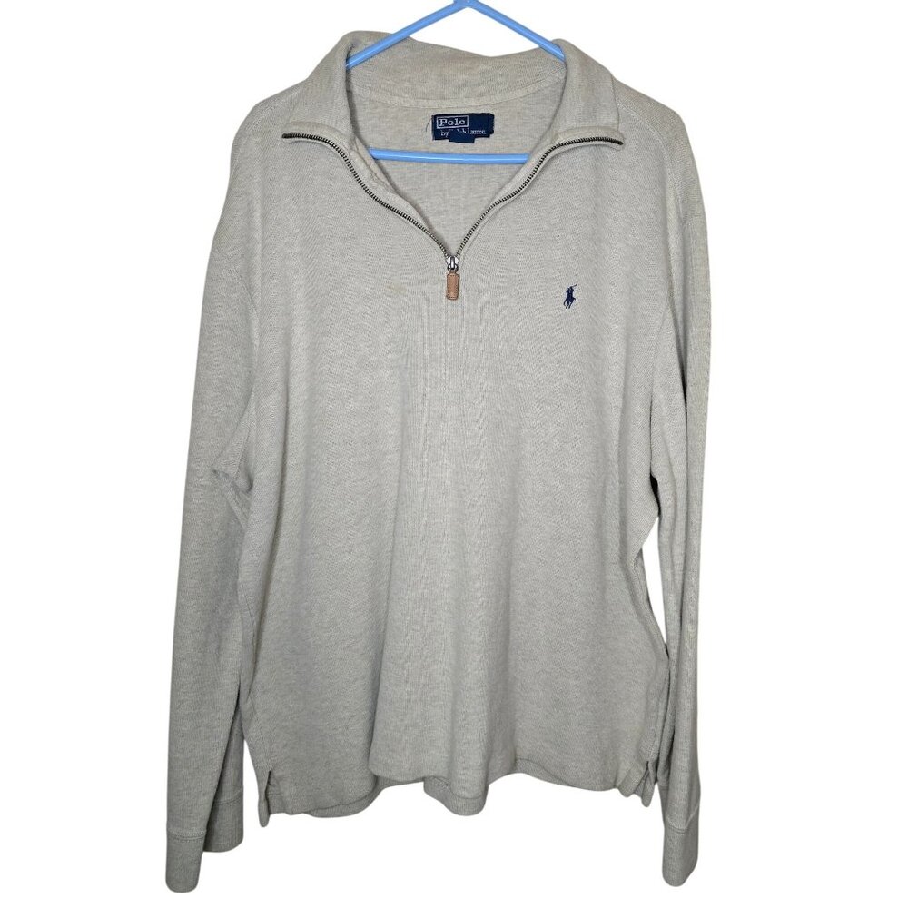 Polo‎ By Ralph Lauren Mens Beige Quarter-Zip Pullover Sweater XL 100% Cotton